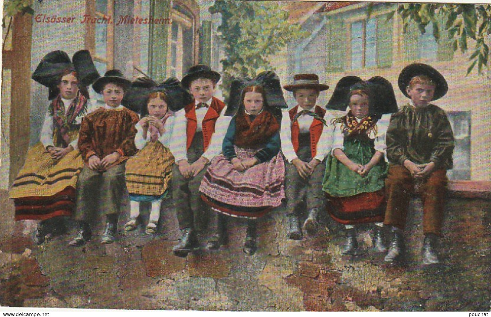 IN 6-  COSTUME ALSACIEN - MIETESHEIM - GROUPE D'ENFANTS  - CARTE COULEURS - 2 SCANS  - Trachten