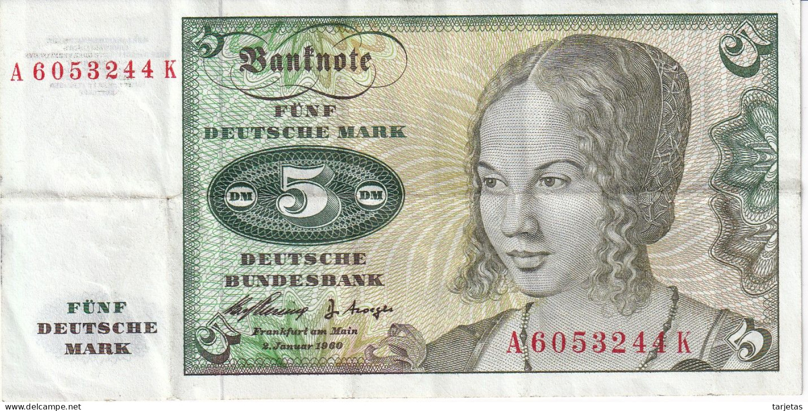 BILLETE DE ALEMANIA DE 5 MARK DEL AÑO 1960  (BANKNOTE) - 5 Deutsche Mark