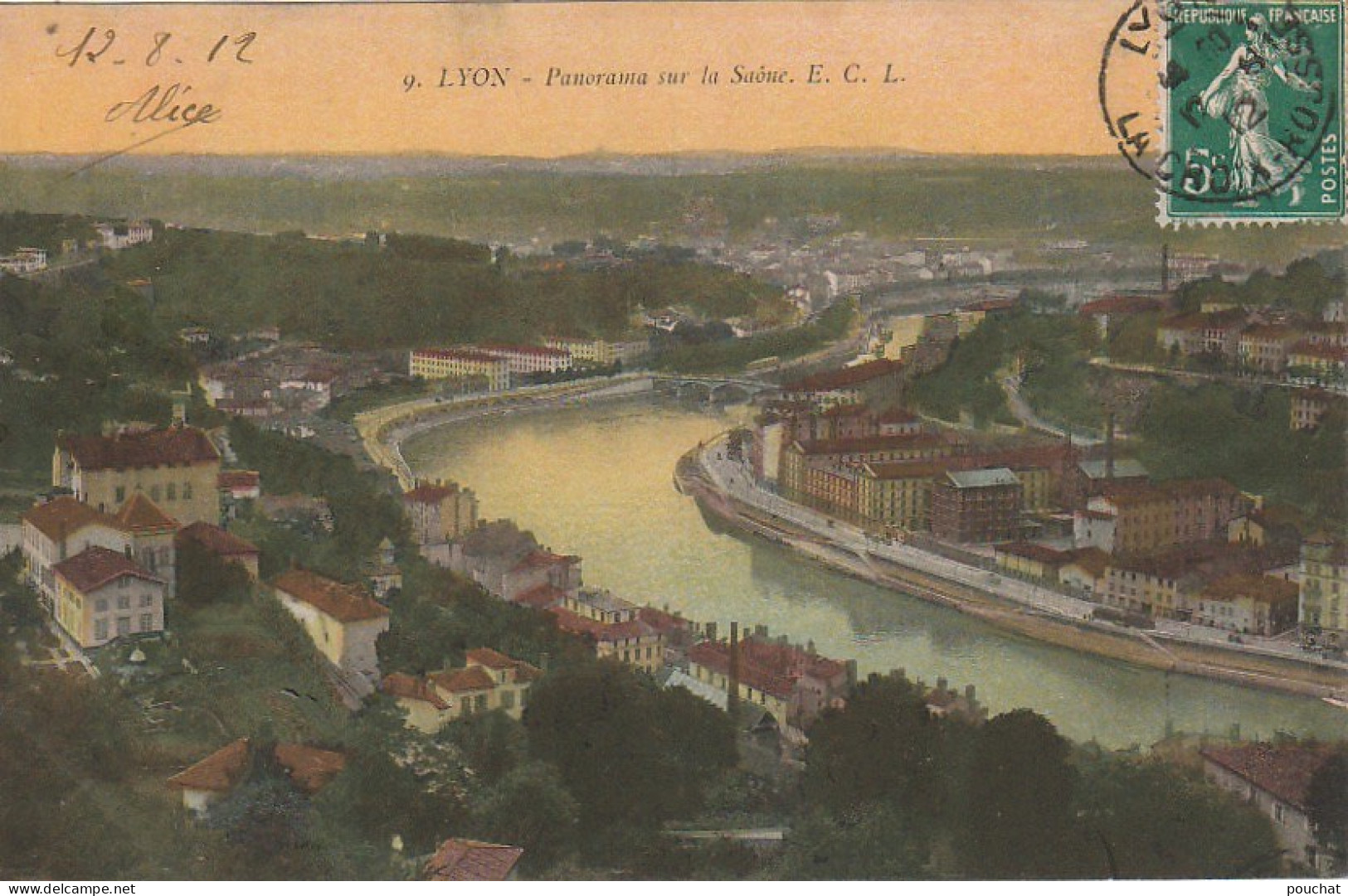 IN 8- (69)  LYON - PANORAMA SUR LA SAONE - CARTE COLORISEE - 2 SCANS  - Sonstige & Ohne Zuordnung