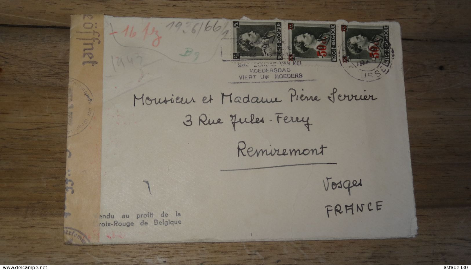 Enveloppe BELGIQUE, Censure - 1942   ......... Boite1 ...... 240424-100 - Cartas & Documentos