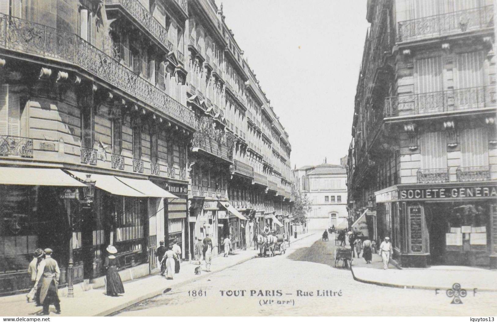 CPA. [75] > TOUT PARIS > N° 1861 - Banque Société Générale Rue Littré - (VIe Arrt.) - Coll. F. Fleury - TBE - District 06