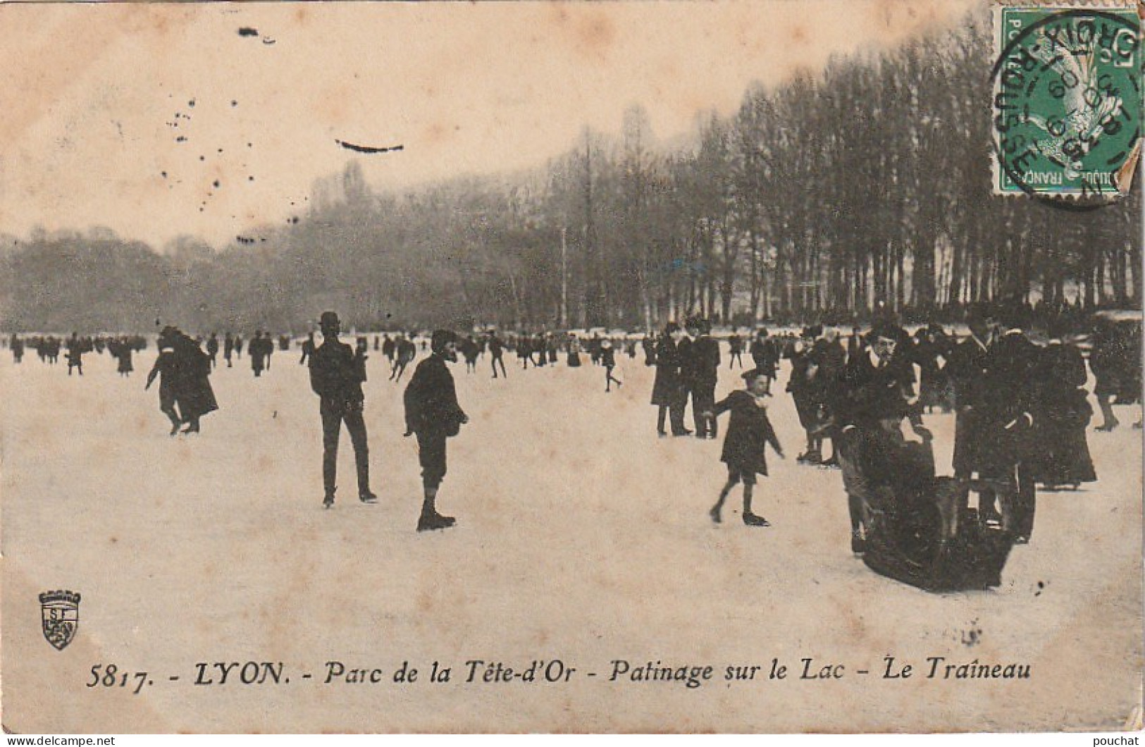 IN 9 - (69)  LYON - PARC DE LA TETE D'OR - PATINAGE SUR LE LAC - LE TRAINEAU - PATINEURS -  2 SCANS - Lyon 6