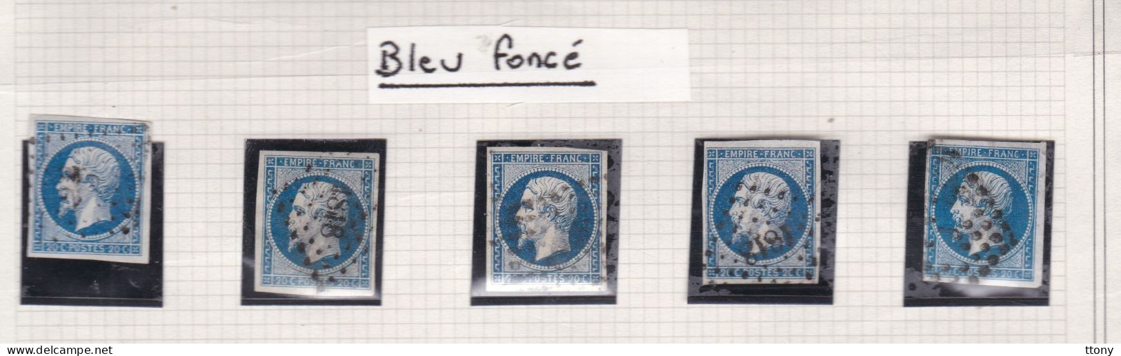 21 Timbres   N° 14   Napoléon III  Oblitérés    Nuances    De Bleu  Foncé  Laiteux Noir  Azuré - 1853-1860 Napoléon III