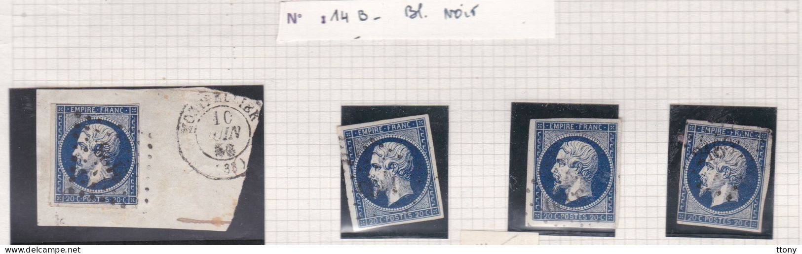 21 Timbres   N° 14   Napoléon III  Oblitérés    Nuances    De Bleu  Foncé  Laiteux Noir  Azuré - 1853-1860 Napoléon III.