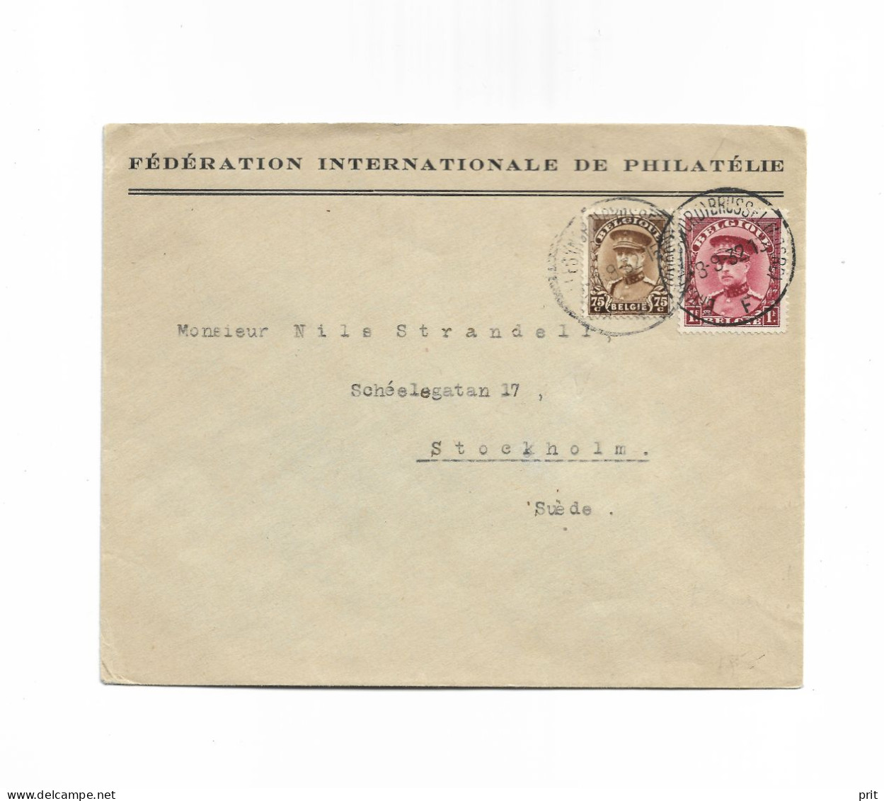 Fédération International De Philatélie Cover From Brüssels Nord To Stockholm Sweden 1932 Backside Nice Label Stamp - Storia Postale