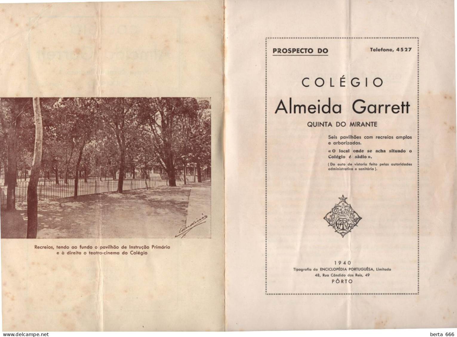 Livro Prospecto * Colégio Almeida Garrett * Porto * 1940 - Advertising