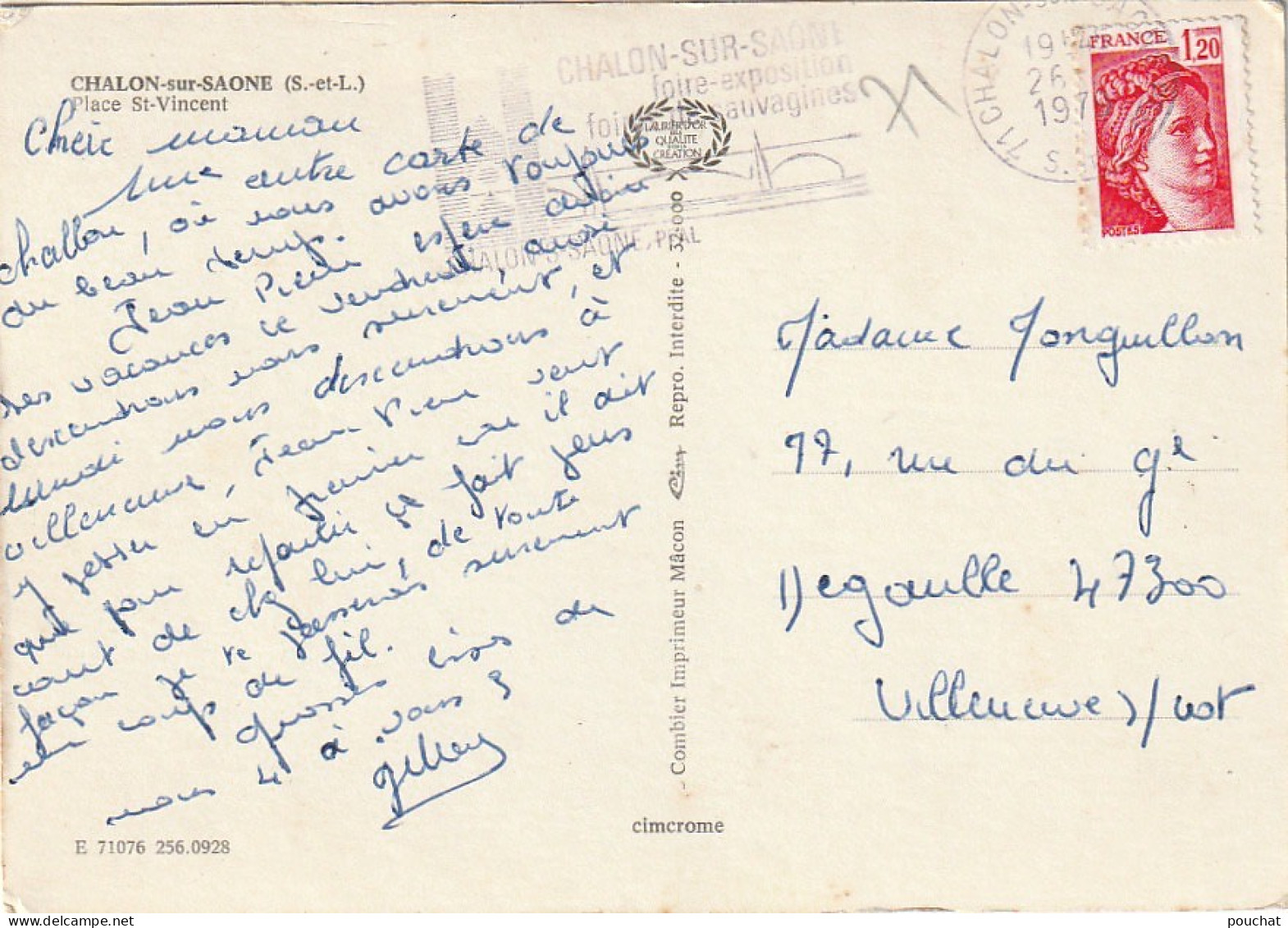 IN 11 - (71)  CHALON SUR SAONE - PLACE SAINT VINCENT - PARKING : 2 CV , 4L ...- CARTE COULEURS - 2 SCANS  - Chalon Sur Saone