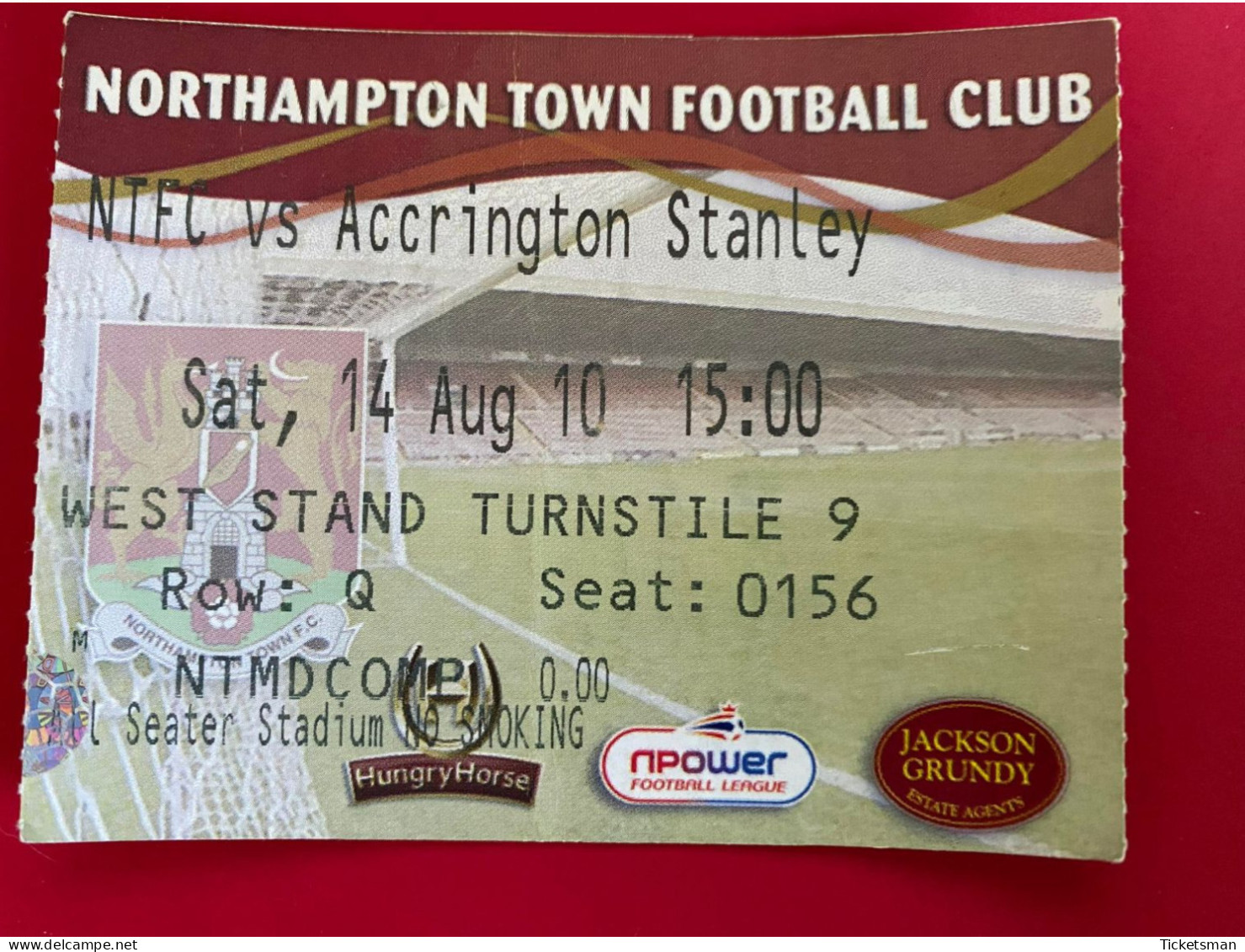 Football Ticket Billet Jegy Biglietto Eintrittskarte Northampton Town - Accrington Stanley 14/08/2010 - Biglietti D'ingresso