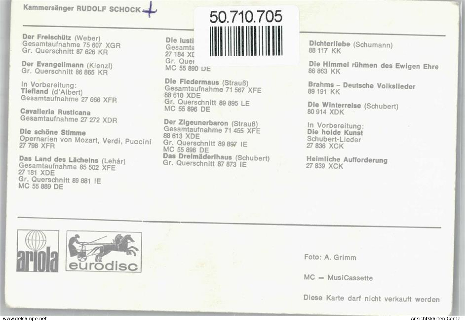 50710705 - Rudolf Schock , Signiert - Sänger Und Musikanten