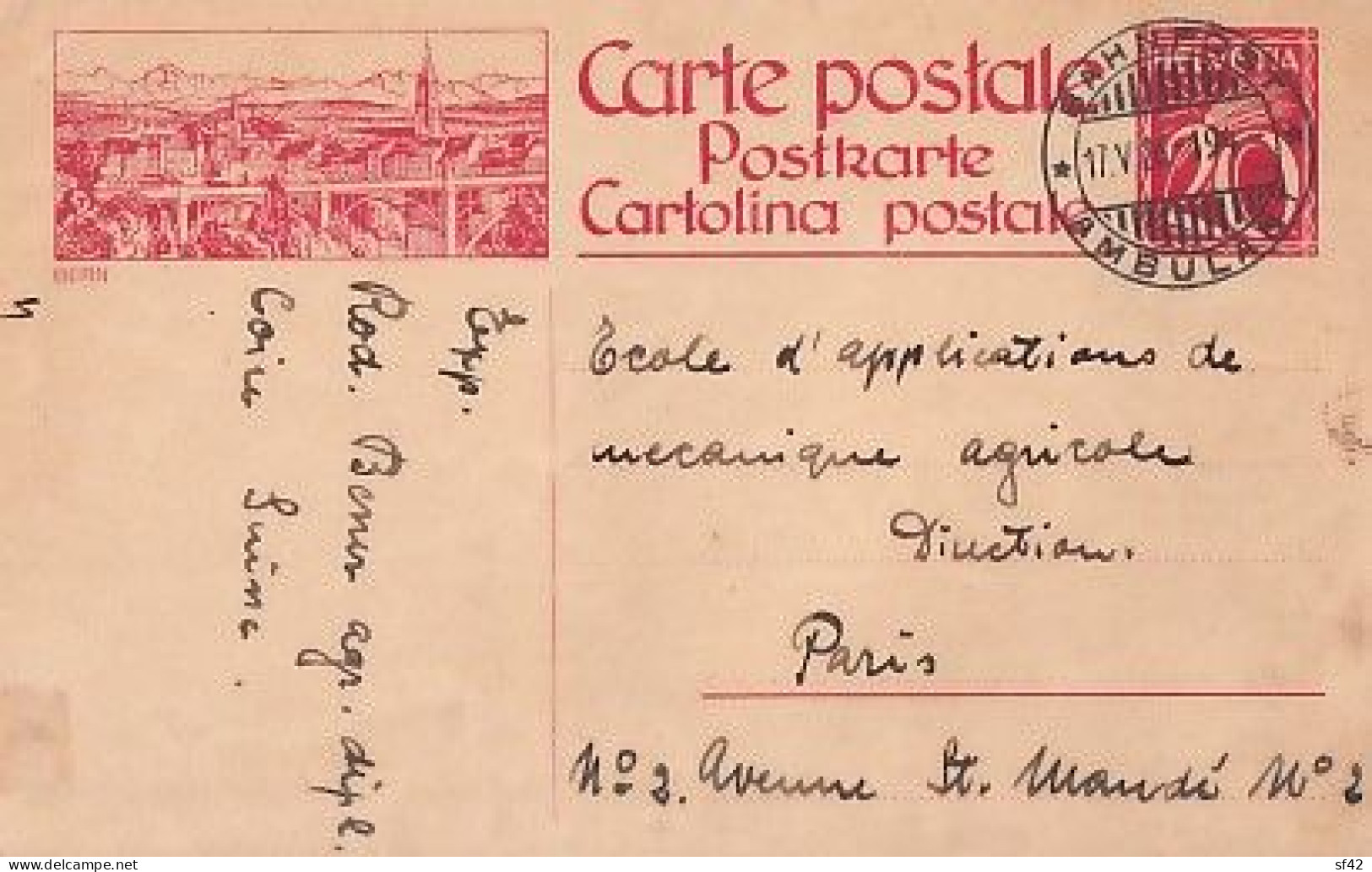 ENTIER 20   C      BERN     + CACHET BAHNPOST  AMBULANT - Enteros Postales