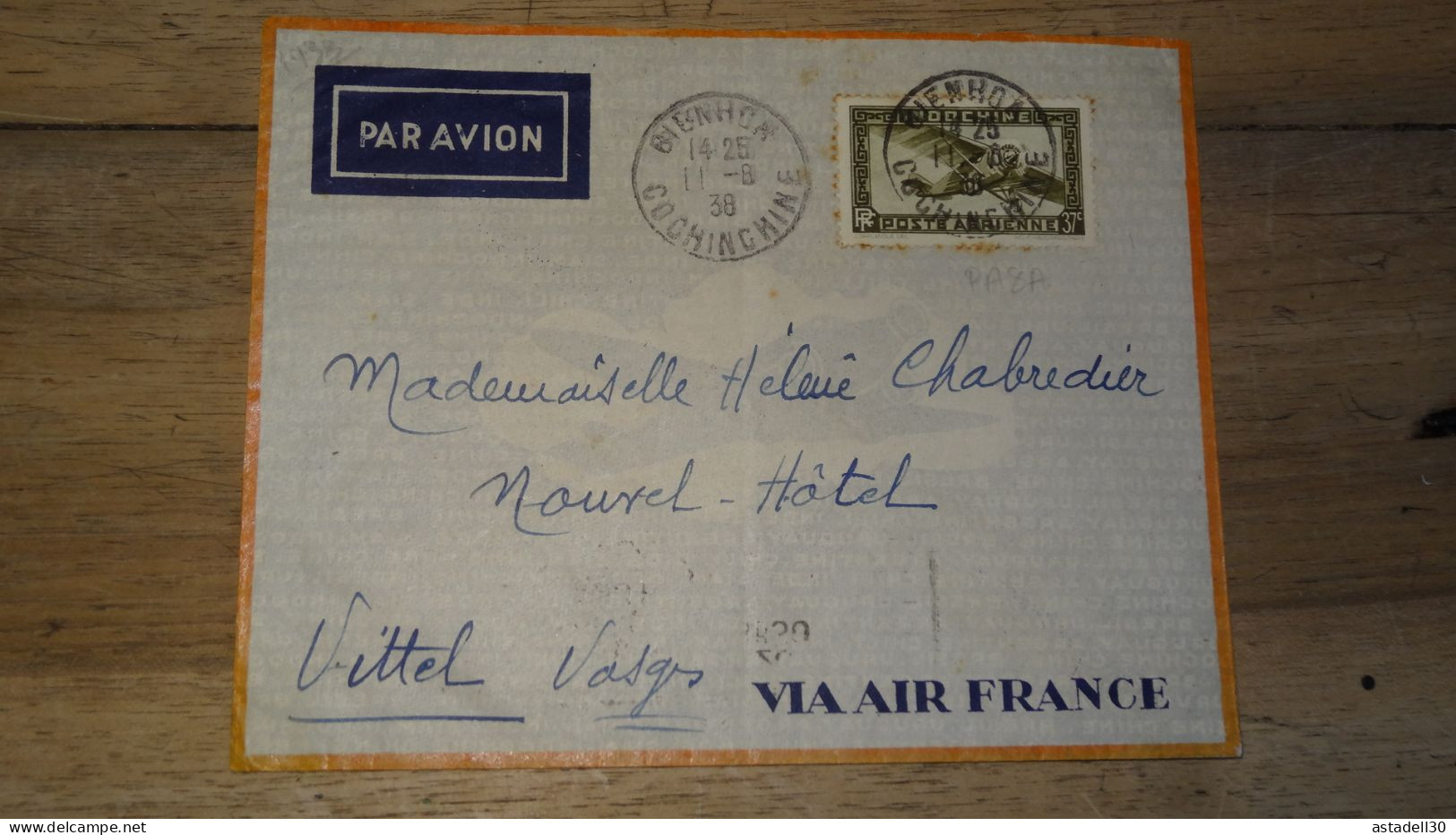 Enveloppe INDOCHINE, Bienhoa, Avion - 1938   ......... Boite1 ...... 240424-103 - Lettres & Documents