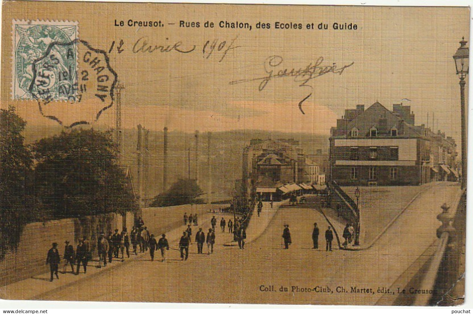 IN 13 - (71)  LE CREUSOT - RUES DE CHALON , DES ECOLES ET DU GUIDE - CARTE TOILEE COLORISEE  -  2 SCANS  - Le Creusot