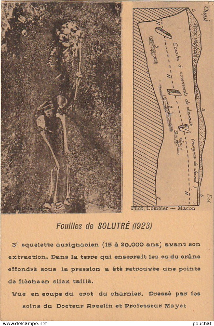 IN 13 - (71) FOUILLES DE SOLUTRE (1923) - 3e SQUELETTE AURIGNACIEN AVANT SON EXTRACTION - 2 SCANS  - Other & Unclassified