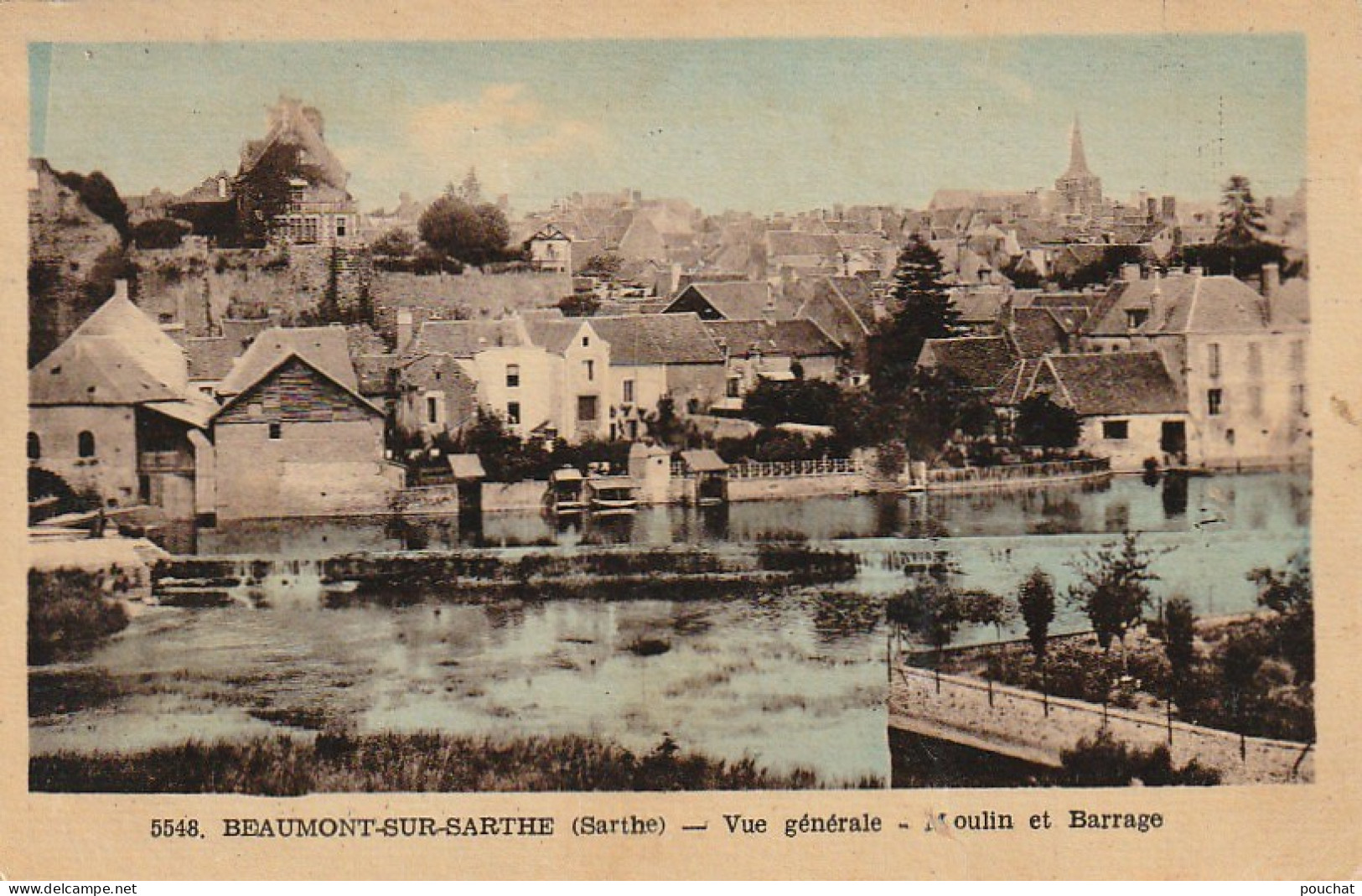 IN 15 - (72)  BEAUMONT SUR SARTHE -  VUE GENERALE - MOULIN ET BARRAGE -  CARTE COLORISEE  - 2 SCANS  - Beaumont Sur Sarthe