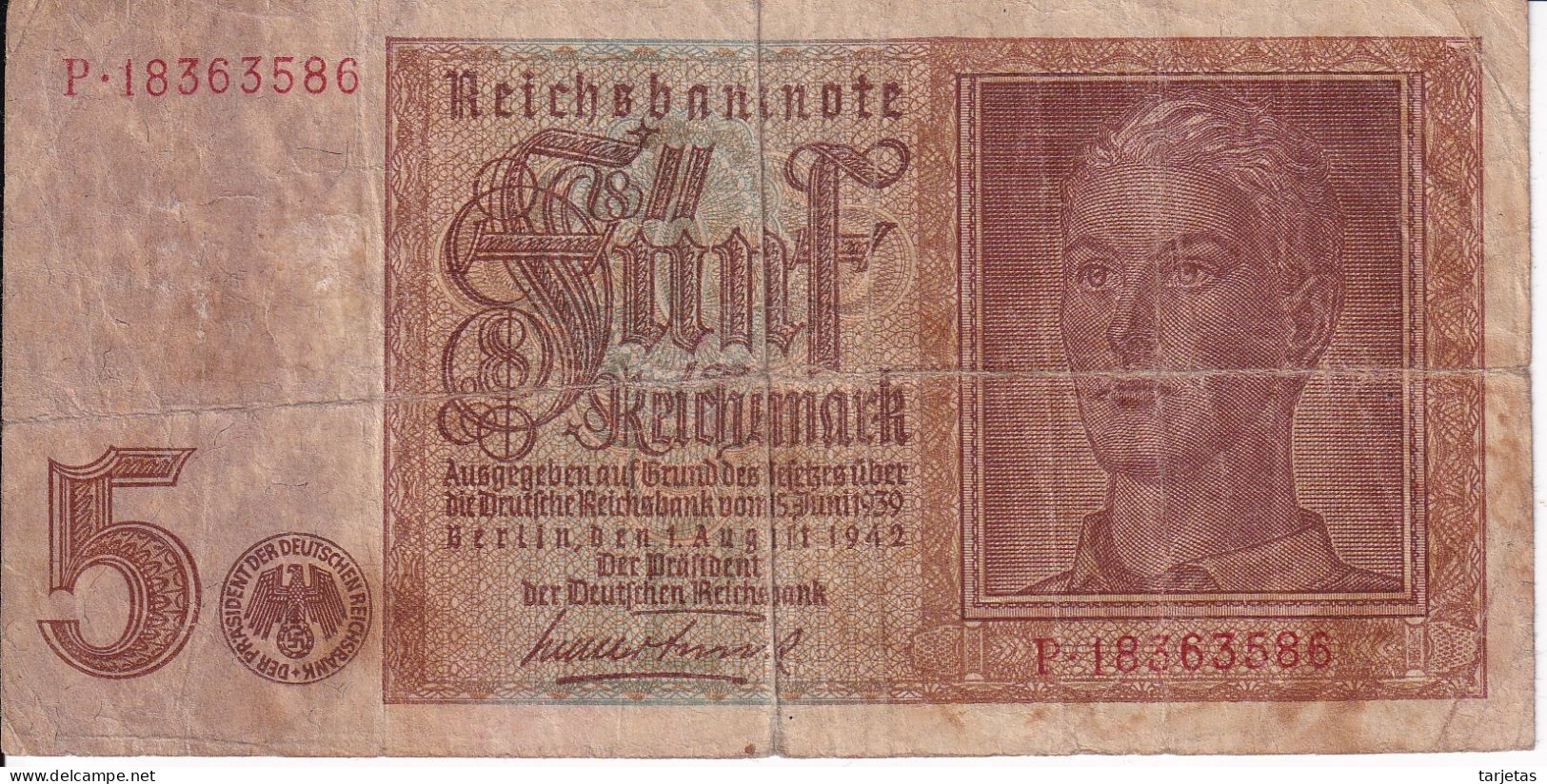 BILLETE DE ALEMANIA DE 5 MARK DEL AÑO 1942  (BANKNOTE) - 5 Reichsmark