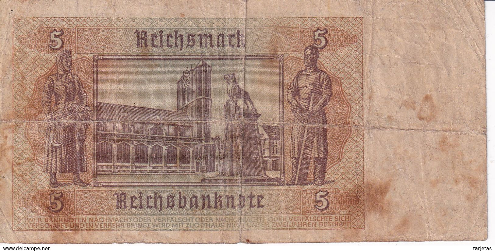 BILLETE DE ALEMANIA DE 5 MARK DEL AÑO 1942  (BANKNOTE) - 5 Reichsmark