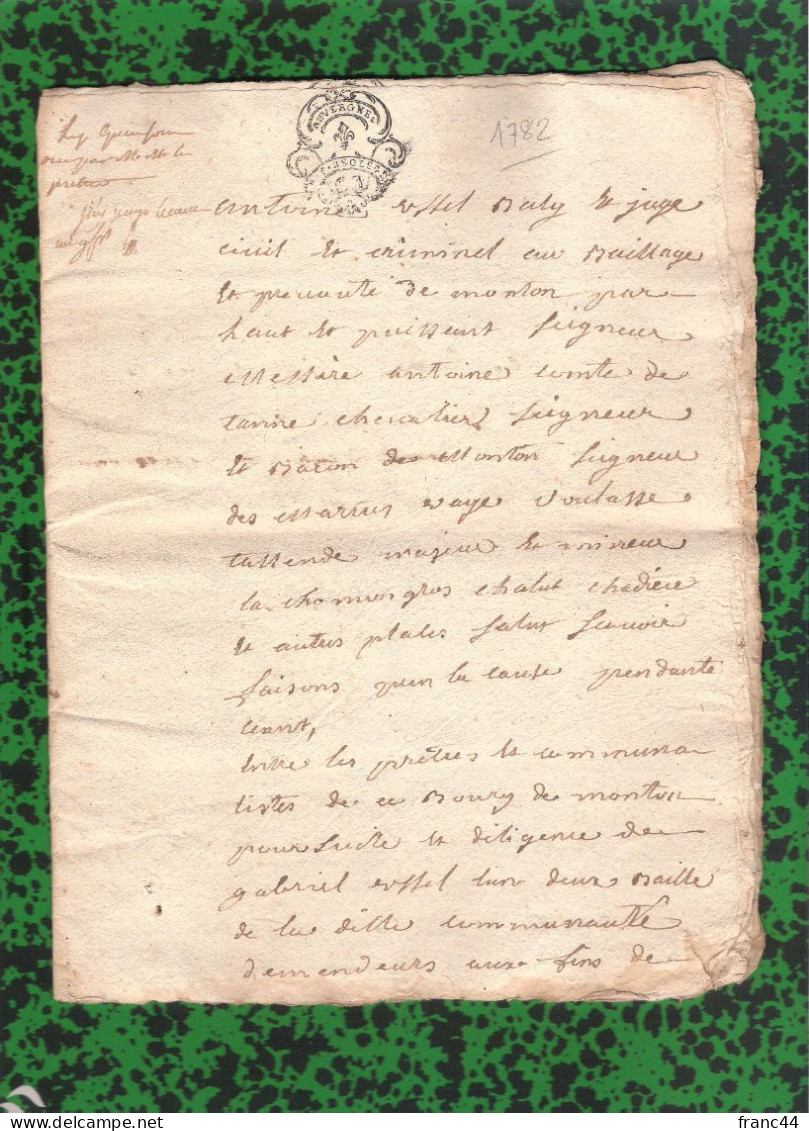 1780-1782 - Généralité d'Auvergne - Baronnie de Monton : Lot de 11 documents