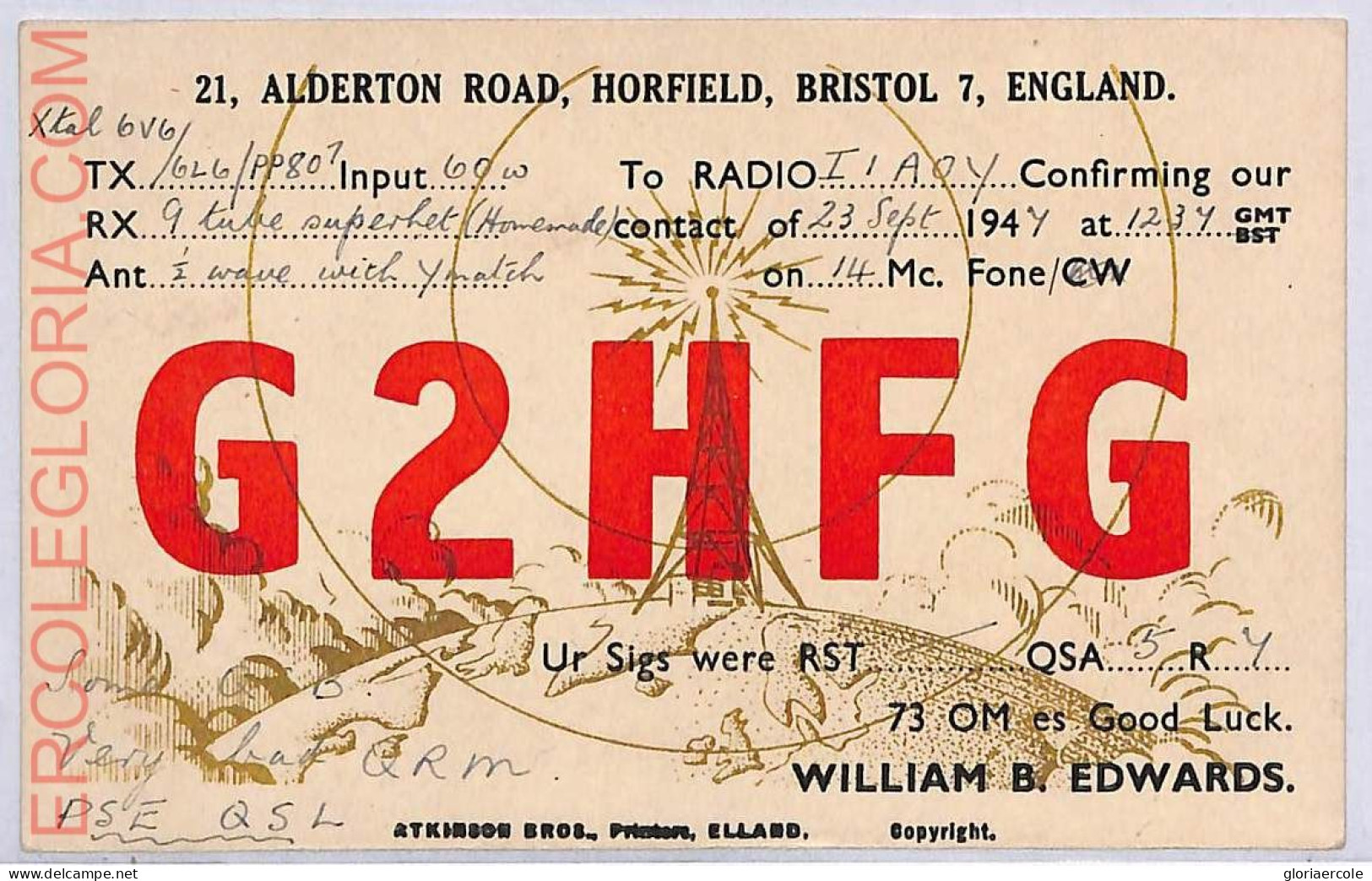 Ad9090 - GREAT BRITAIN - RADIO FREQUENCY CARD - England - 1947 - Radio