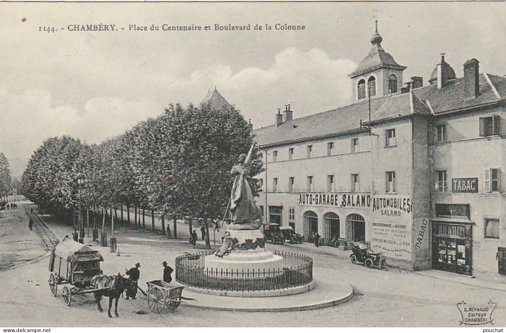 IN 18  - (73)  CHAMBERY -  PLACE DU CENTENAIRE ET BOULEVARD DE LA COLONNE - GARAGE SALAMO - CARRIOLE A CHEVAL - 2 SCANS  - Chambery