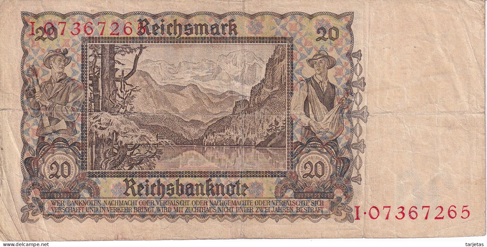 BILLETE DE ALEMANIA DE 20 MARK DEL AÑO 1939  (BANKNOTE) - 20 Reichsmark