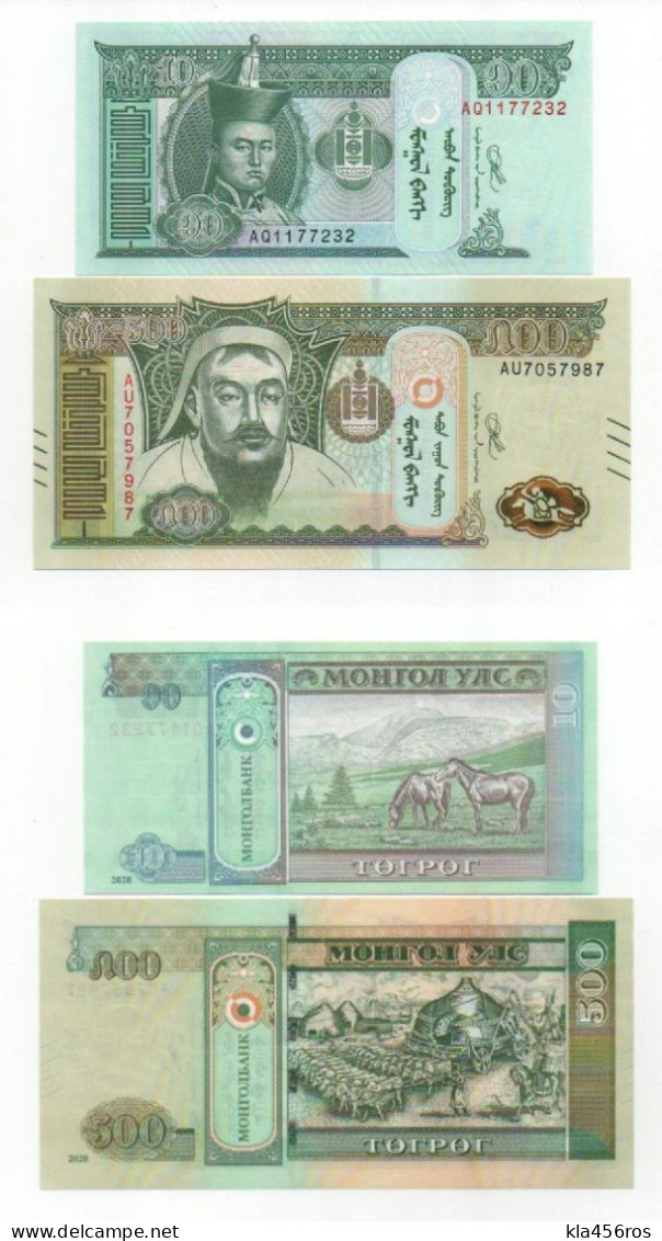 Mongolei  10 Tugrik 2020 UNC, 500 Tugrik 2020 UNC - Mongolië