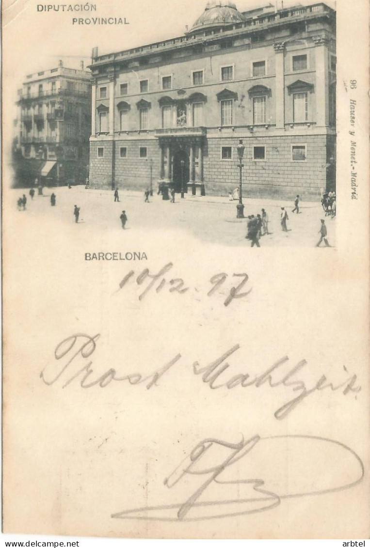 BARCELONA A HAMBURG 1897 TARJETA POSTAL DORSO SIN DIVIDIR SELLO ALFONSO XIII PELON - Storia Postale