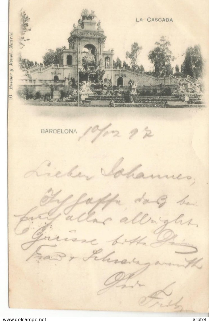 BARCELONA A HAMBURG 1897 TARJETA POSTAL DORSO SIN DIVIDIR SELLO ALFONSO XIII PELON - Cartas & Documentos