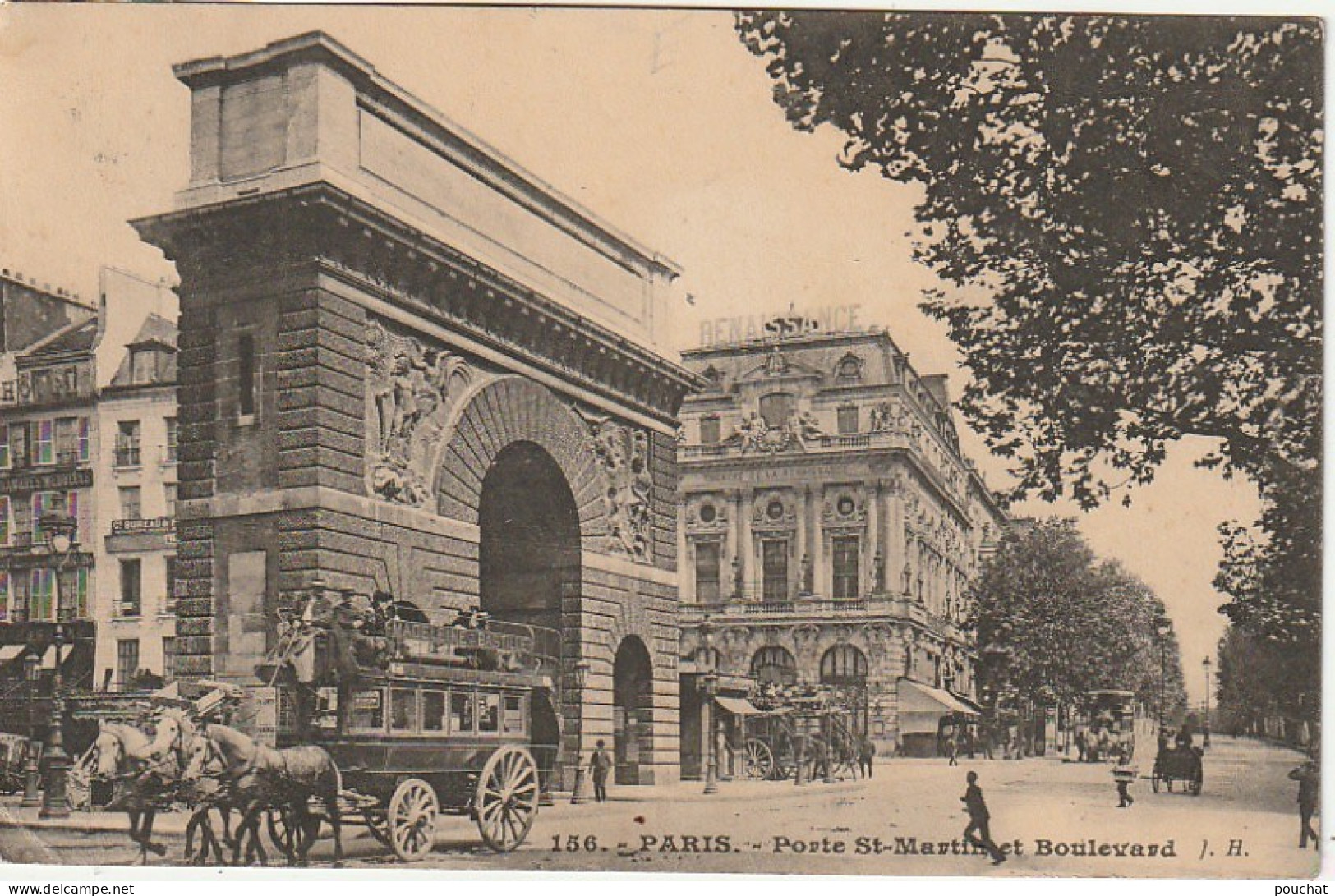 IN 25-(75) PARIS - PORTE SAINT MARTIN ET BOULEVARD  - OMNIBUS AVEC ATTELAGE DE CHEVAUX  - 2 SCANS - Other Monuments