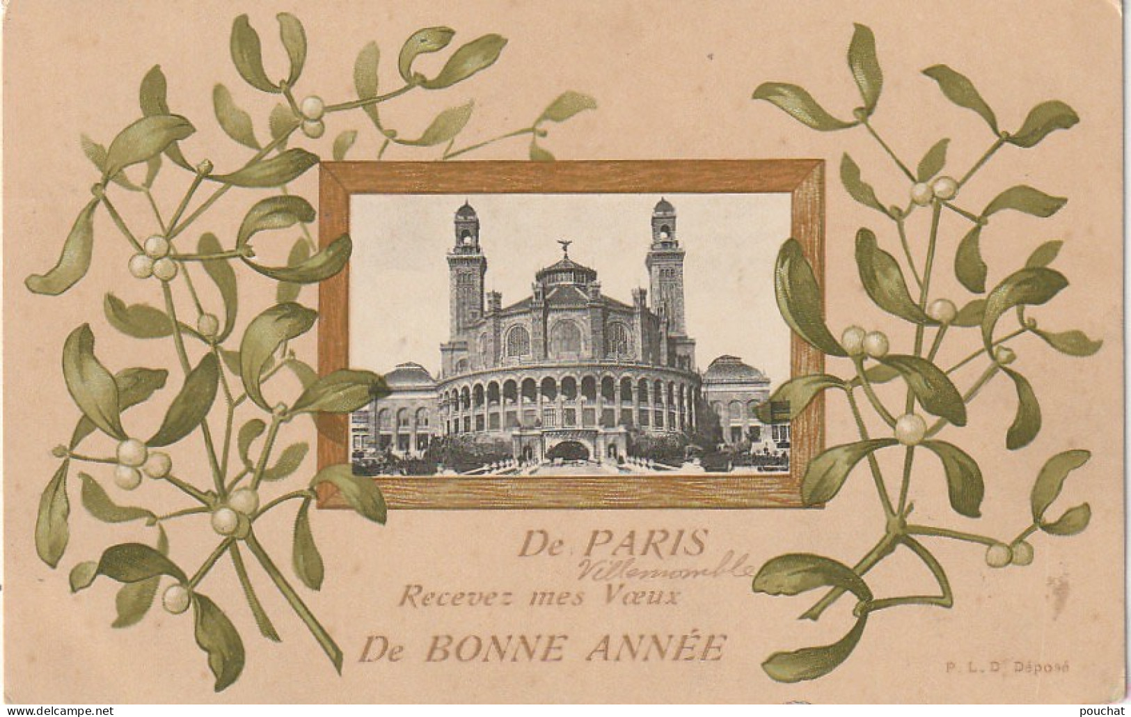 IN 25 -(75)" DE PARIS RECEVEZ MES VOEUX DE BONNE ANNEE " - VUE DU  PALAIS DU TROCADERO - BRANCHES DE GUI -  2 SCANS - Other Monuments