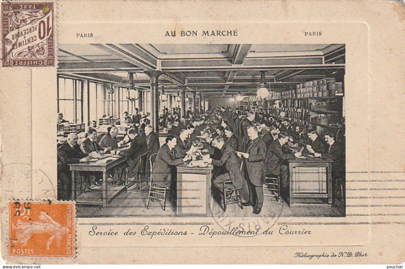 IN 25 -(75) PARIS - " AU BON MARCHE " - SERVICE DES EXPEDITIONS - DEPOUILLEMENT DU COURRIER- TIMBRE TAXE - 2 SCANS - Arrondissement: 07