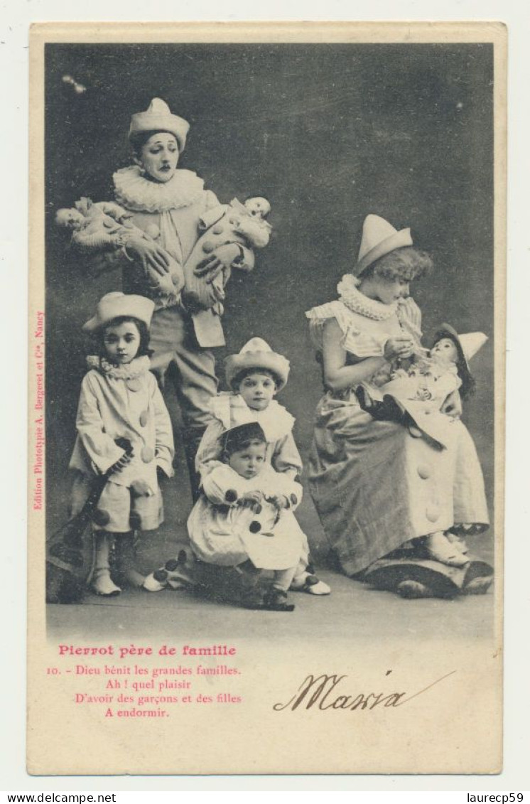Carte Fantaisie Couple Enfants - Pierrot Père De Famille N° 10 - Phototypie BERGERET - Bergeret
