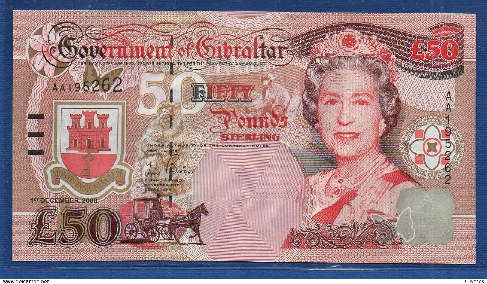 GIBRALTAR - P.34 – 50 Pounds 2006 UNC, S/n AA195262 - Gibraltar