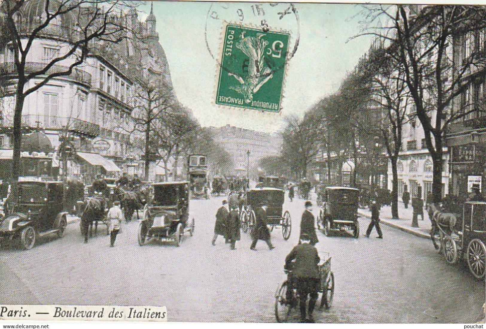 IN 26 -(75) PARIS -  BOULEVARD DES ITALIENS - AUTOMOBILES , CALECHES - CARTE COLORISEE - 2 SCANS - Arrondissement: 09