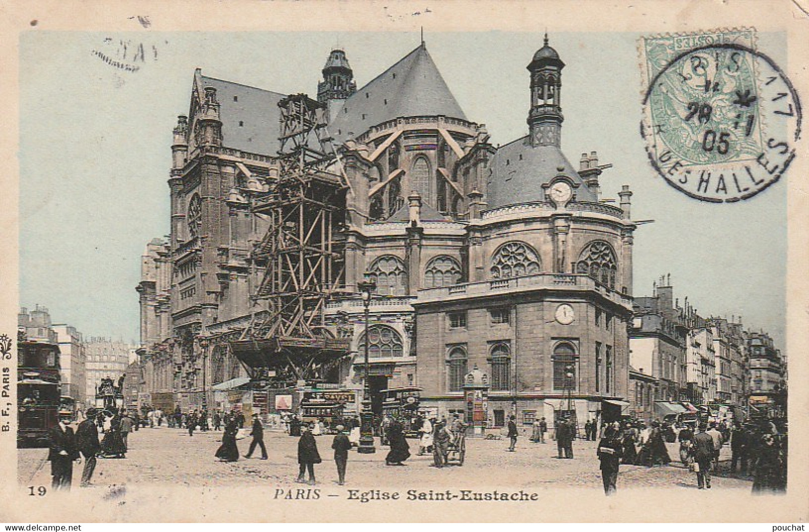 IN 26 -(75) PARIS - EGLISE SAINT EUSTACHE - ECHAFAUDAGE  - OMNIBUS - CARTE COLORISEE - 2 SCANS - Kirchen