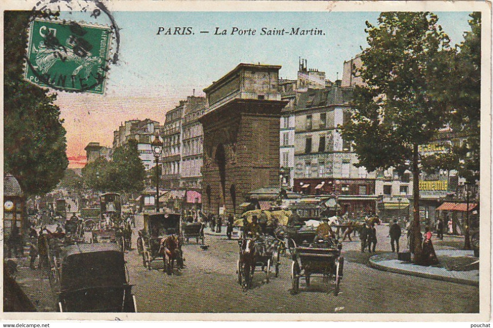 IN 26 -(75) PARIS -  LA PORTE SAINT MARTIN - CALECHES , CARRIOLES - CARTE COLORISEE - 2 SCANS - Distretto: 10