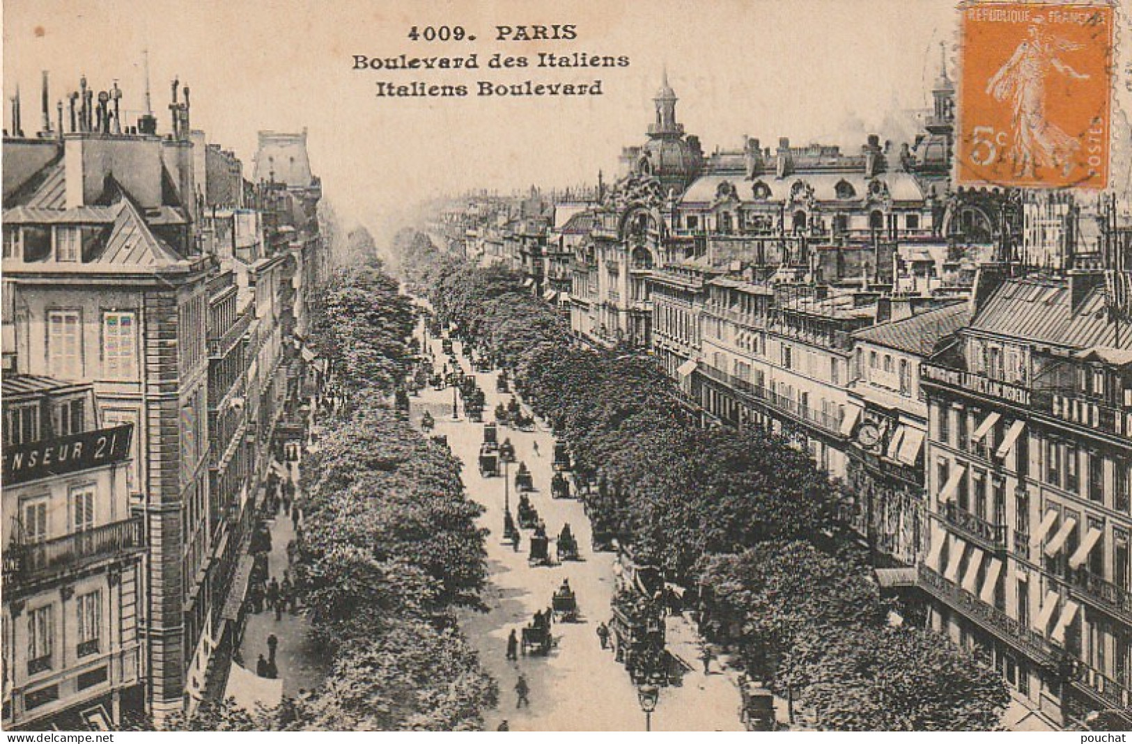 IN 26 -(75) PARIS -  BOULEVARD DES ITALIENS - VUE GENERALE- VOITURE HIPPOMOBILE  , CALECHES , CARRIOLES - 2 SCANS - Paris (09)