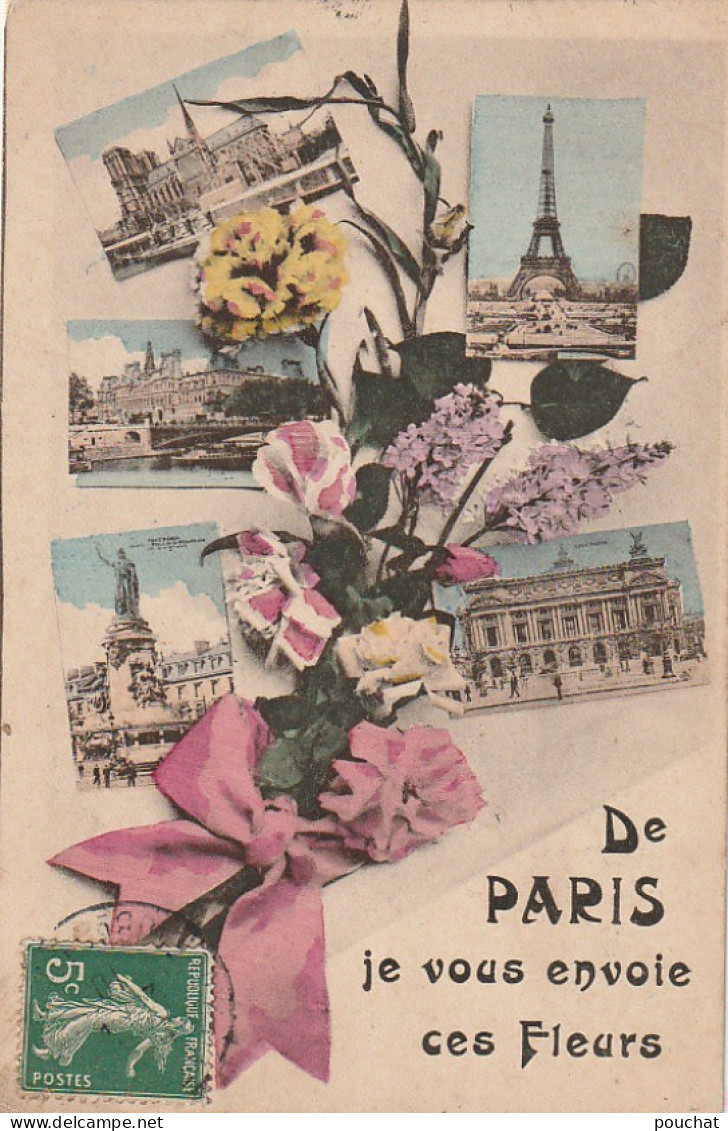 IN 26 - (75) DE PARIS  JE VOUS ENVOIE CES FLEURS - CARTE COULEURS MULTIVUES - MONUMENTS- 2 SCANS  - Viste Panoramiche, Panorama