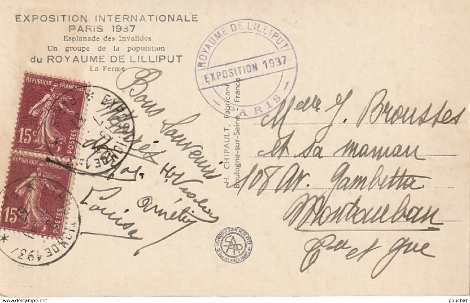 IN 26 - (75) EXPOSITION INTERNATIONALE  PARIS 1937 - UN GROUPE DU ROYAUME DE LILLIPUT - PONEYS - 2 SCANS  - Tentoonstellingen