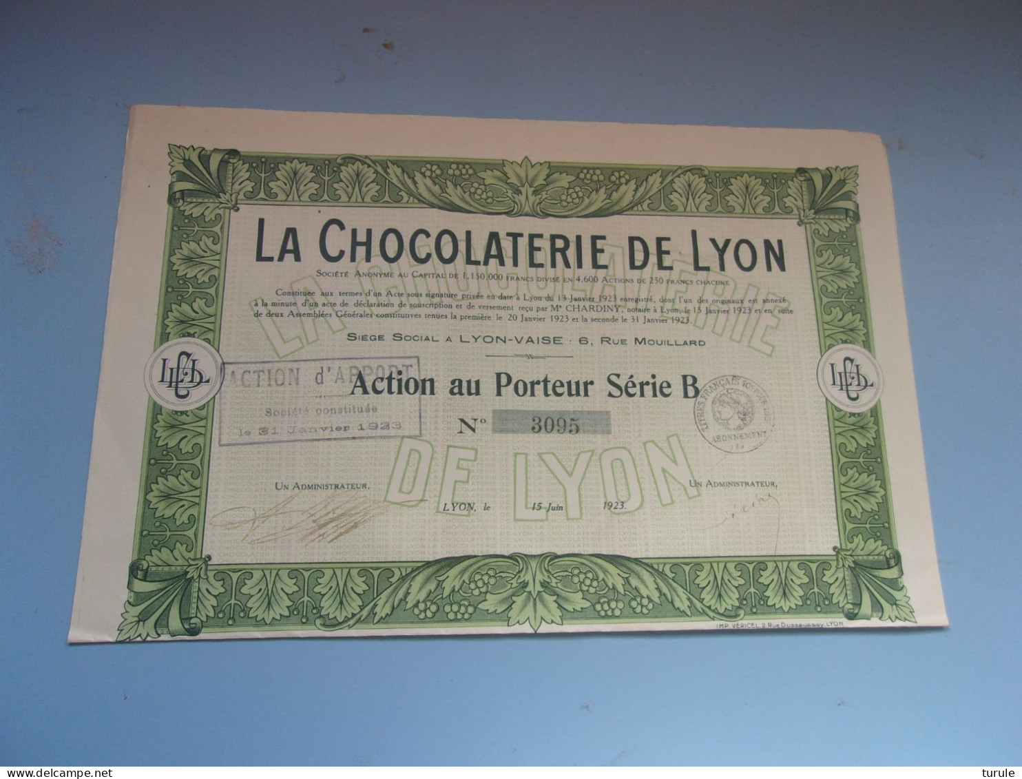 LA CHOCOLATERIE DE LYON (1923) - Otros & Sin Clasificación