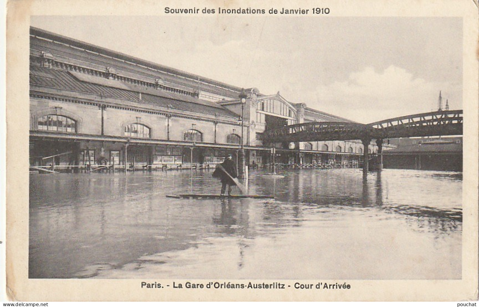 IN 27 -(75) PARIS  - INONDATIONS - LA GARE D'ORLEANS AUSTERLITZ - COUR D'ARRIVEE - 2 SCANS - Paris Flood, 1910