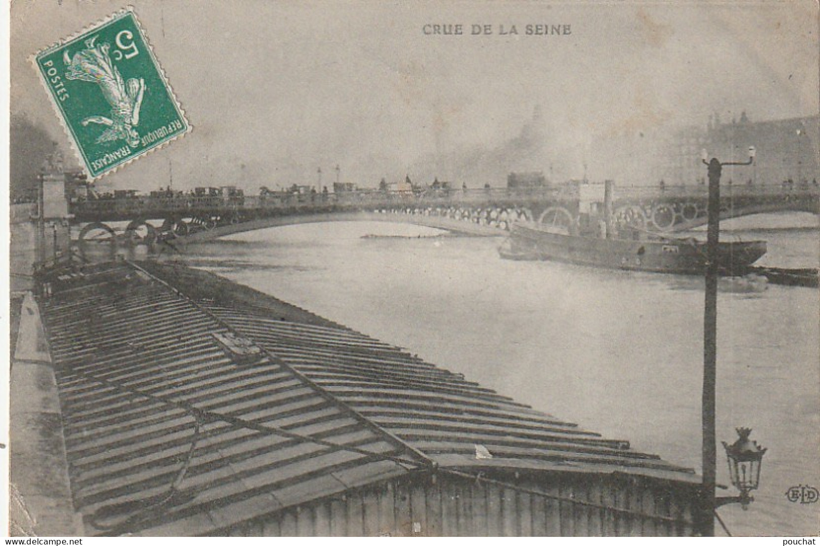 IN 27 -(75) PARIS  -  CRUE DE LA SEINE - PENICHE -  2 SCANS - Paris Flood, 1910