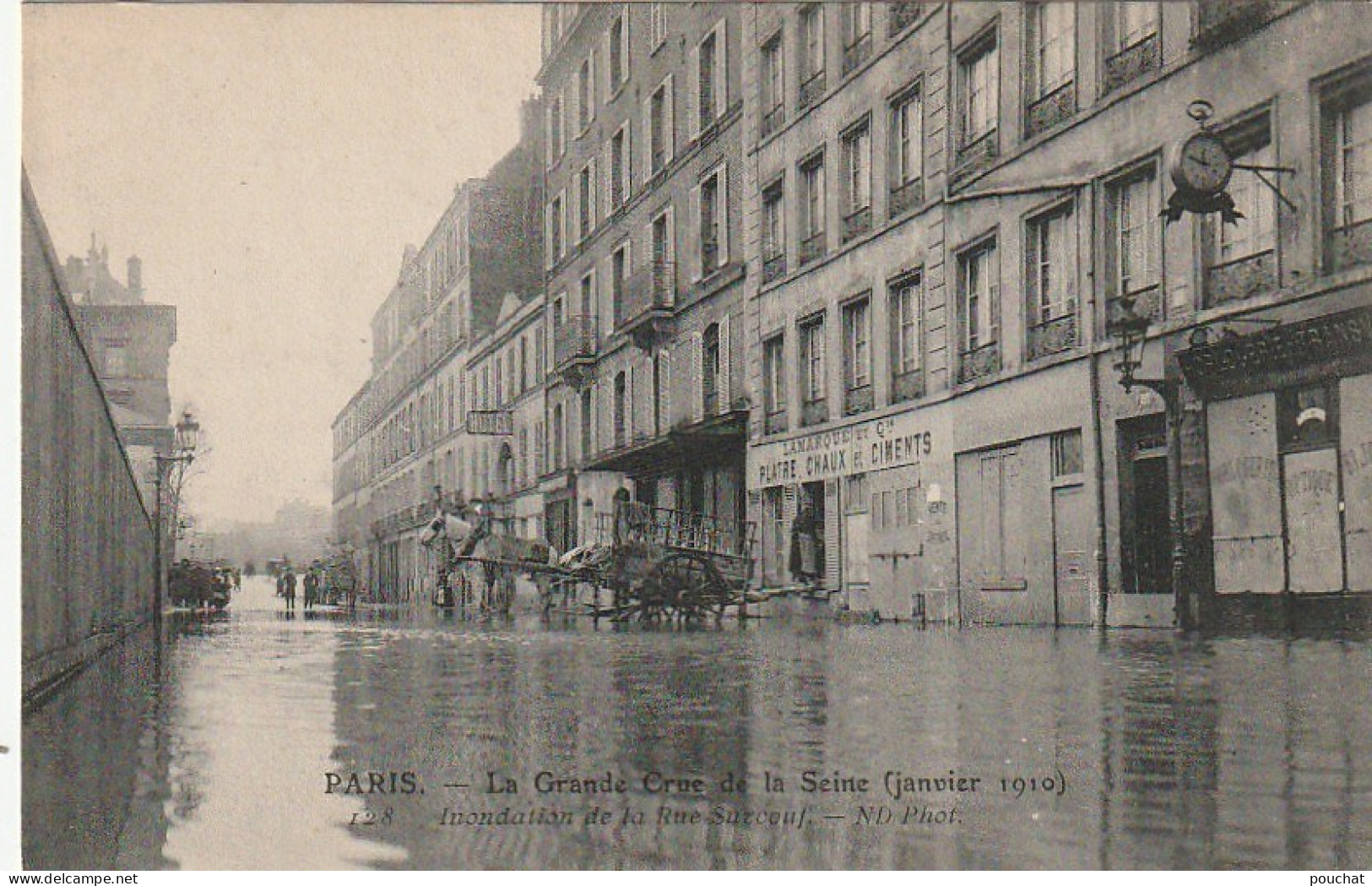 IN 27 -(75) CRUE DE LA  SEINE - INONDATION DE LA RUE SURCOUF - CARRIOLE A CHEVAL - 2 SCANS  - Alluvioni Del 1910