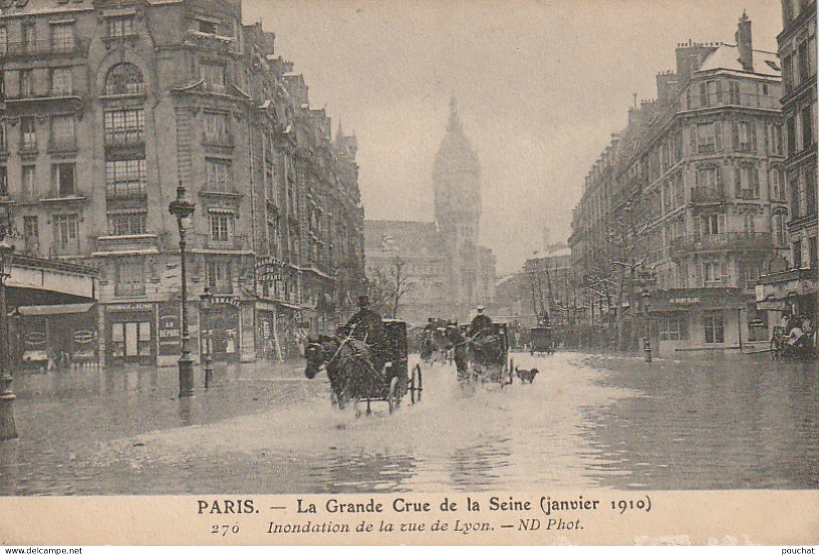 IN 27 -(75) PARIS - INONDATION DE LA RUE DE LYON - CALECHES DANS LES EAUX - 2 SCANS  - Paris Flood, 1910