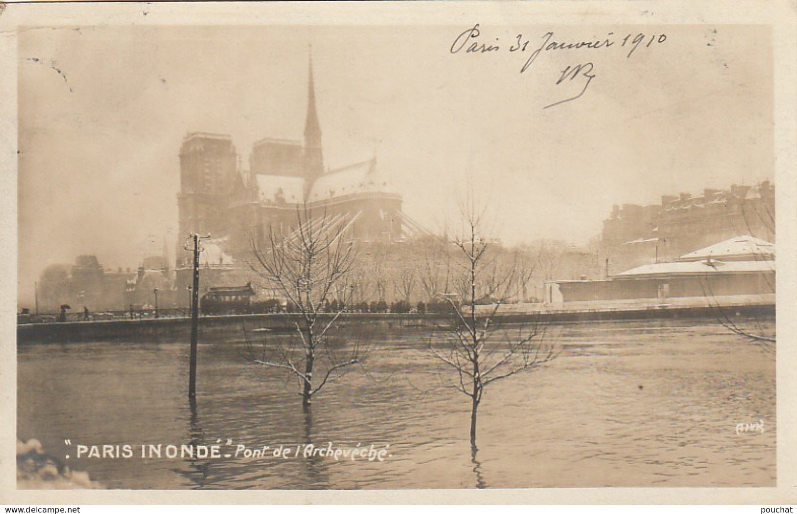 IN 28 -(75) " PARIS INONDE 1910 " - PONT DE L'ARCHEVECHE - 2 SCANS - De Overstroming Van 1910