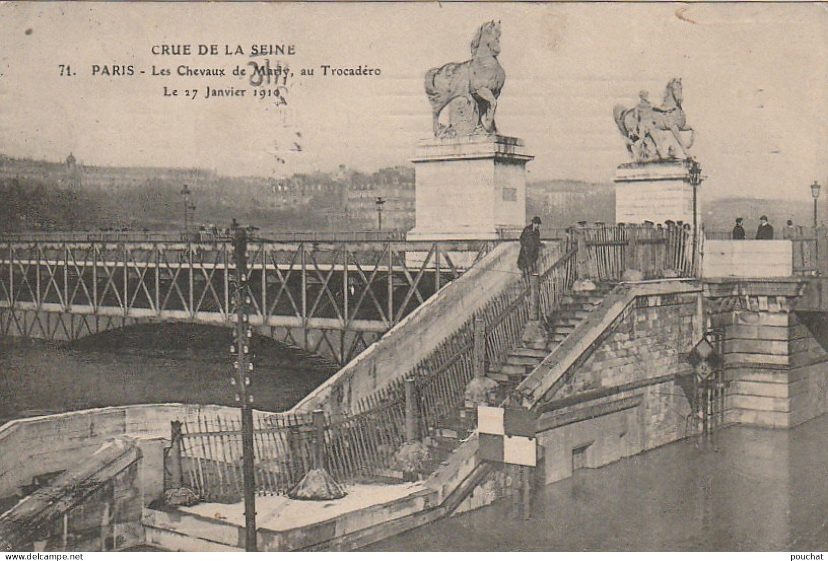 IN 28- (75) CRUE DE LA SEINE - PARIS - LES CHEVAUX DE MARLY , AU TROCADERO - AVIS D'EXPEDITION  - 2 SCANS - Alluvioni Del 1910