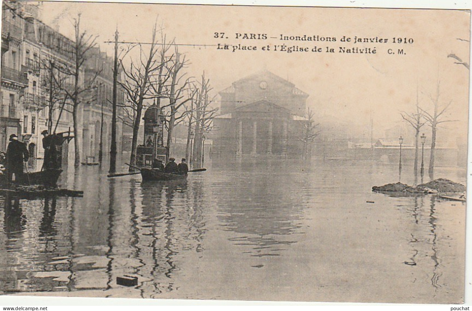 IN 28-(75) PARIS - INONDATIONS - LA PLACE ET L'EGLISE DE LA NATIVITE - BARQUE - 2 SCANS - Alluvioni Del 1910