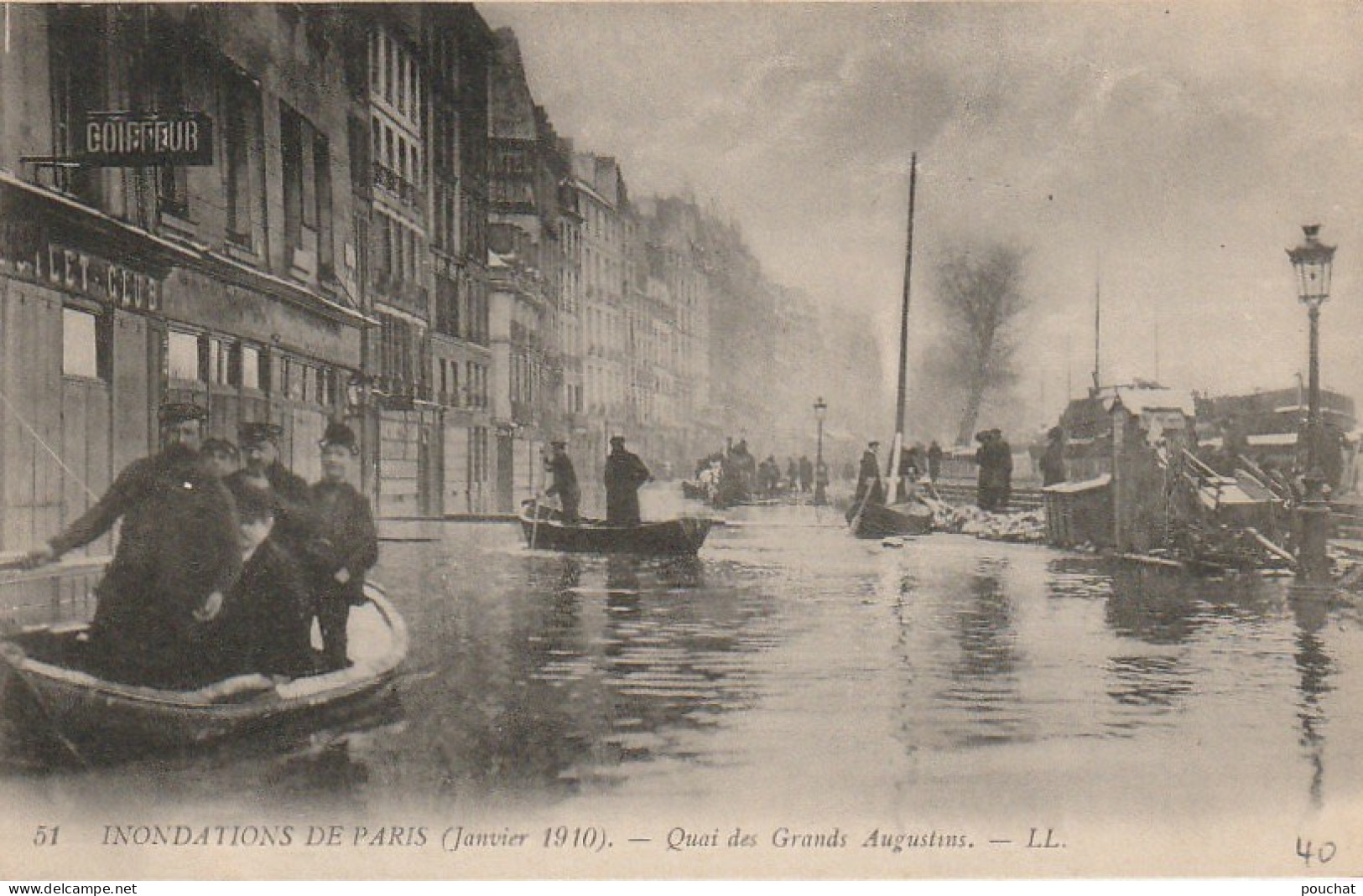 IN 28-(75) PARIS - INONDATIONS - QUAI DES GRANDS AUGUSTINS  - BARQUES - 2 SCANS - Paris Flood, 1910