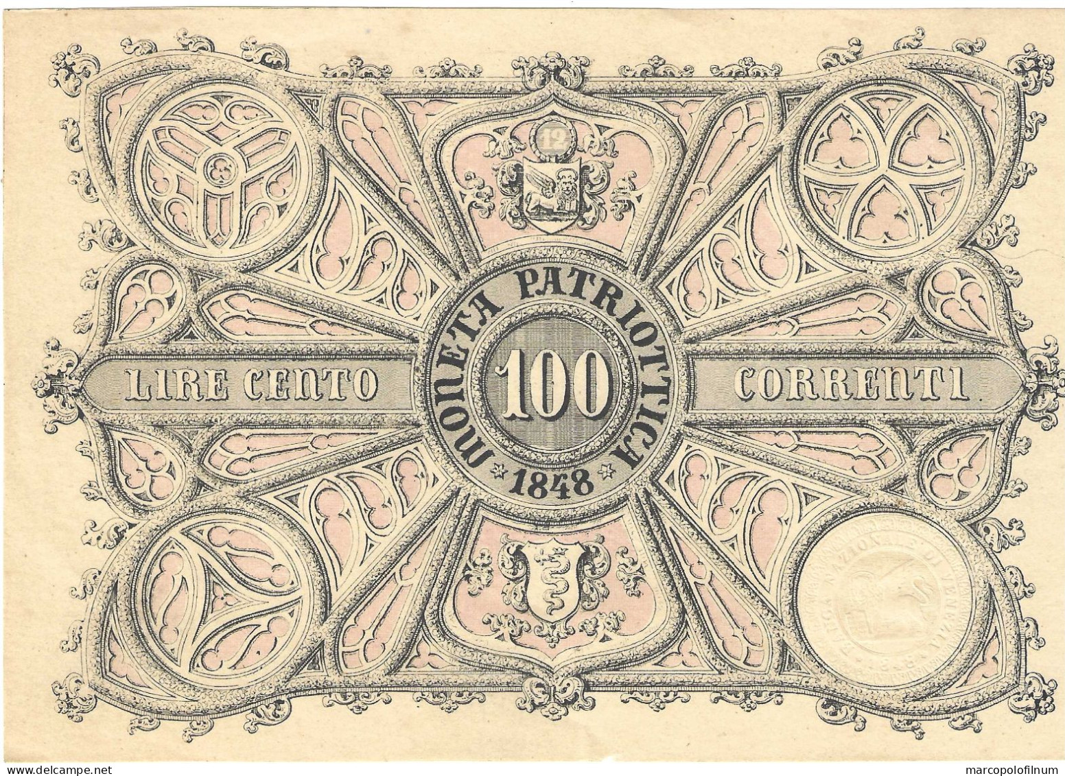 VENEZIA - GOVERNO PROVVISORIO - 1848 - 100 LIRE CORRENTI - QUASI FIOR DI STAMPA - NON COMUNE - - Altri & Non Classificati