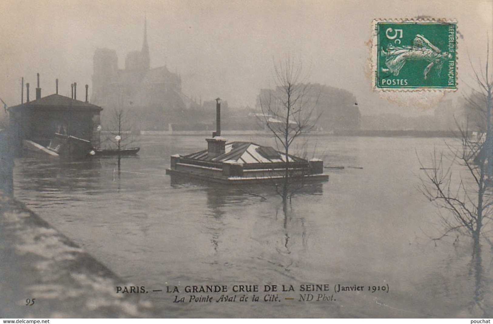 IN 28-(75) PARIS - CRUE DE LA SEINE - LA POINTE AVAL DE LA CITE  - 2 SCANS - Alluvioni Del 1910