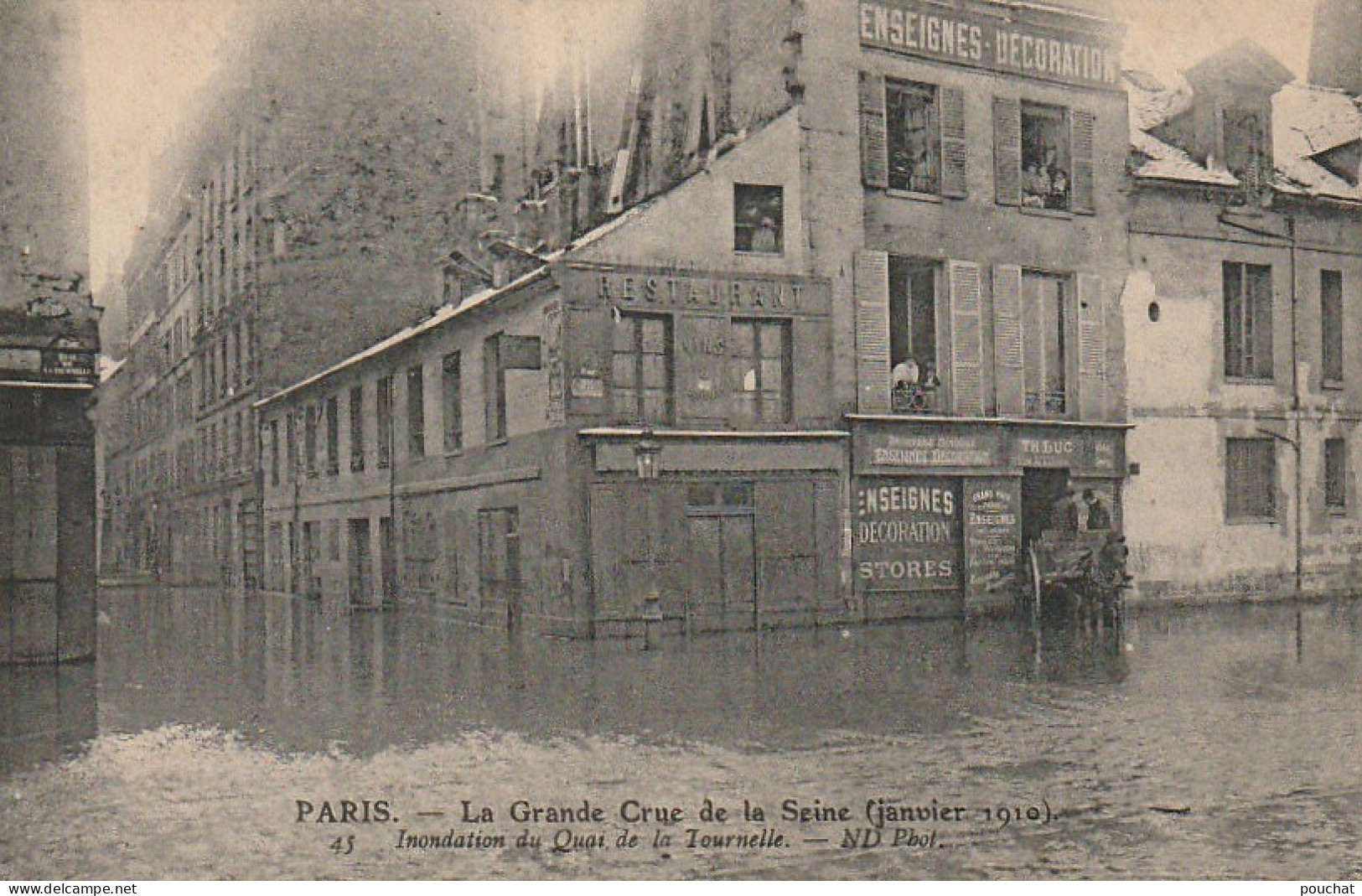 IN 28-(75) PARIS - CRUE DE LA SEINE - INONDATION DU QUAI DE LA TOURNELLE - CARRIOLE A CHEVAL - 2 SCANS - Paris Flood, 1910